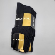 New GOLDTOE Men's Black Rib Crew Socks Pima Cotton Blend Shoe Size 6-12.5