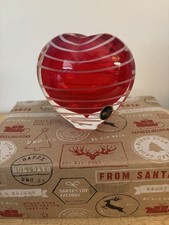 Vintage Hand Blown Art Glass Vase Heart Red Body White Swirls