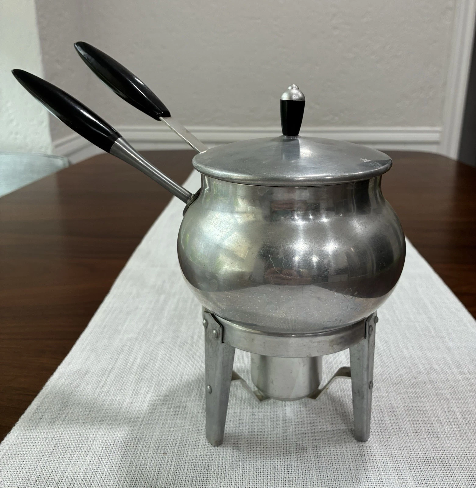 Vintage Mid Century Modern MCM aluminum mini fondue set - Spain