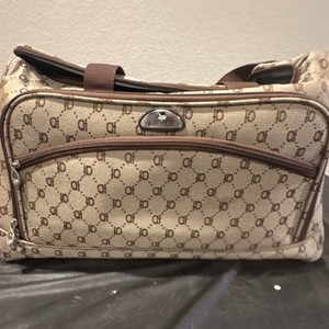 American Flyer Canvas Duffle Bag Beige Brown Geometric Adjustable Straps