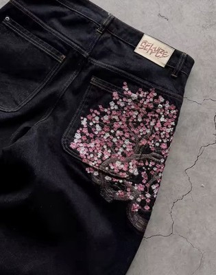 Derschutze Cherry Blossom Raw Denim Jeans Men