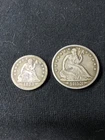 1853 Seated Liberty Silver Half Dollar & Quarter w/Arrows and Rays Circulated XF