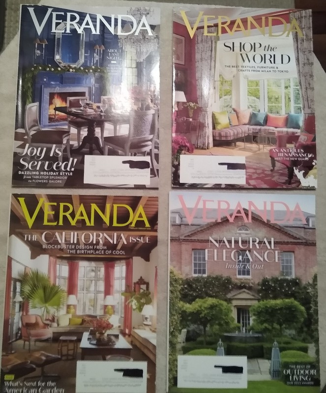 4 USED VERANDA MAGAZINES SEPT/OCT & NOV/DEC 2021 - JAN/FEB & MARCH/APRIL 2022