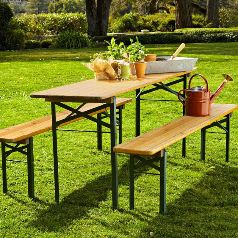 Foldable Beer Table Set Outdoor Beer Tent Garden Picnic Beer Table Bench Wood