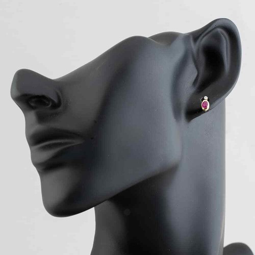 Second Hand Yellow Gold 0.43ct Oval Cut Ruby & Diamond Stud Earrings 43171086 - Picture 2 of 2