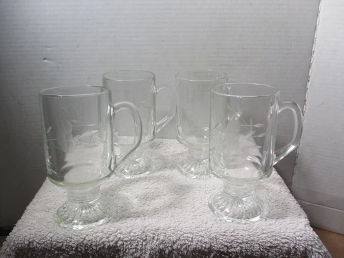LOT OF 4 PRINCESS HOUSE ETCHED CRYSTAL GLASS FOOTED COFFEE / TEA MUG CUP
