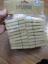 VIP LAUNDRY, NEW SET OF 100 WOODEN CLOTHESPINS IN PACKAGE