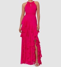 XSCAPE Womens Pink Long Chifon Tiered Ruffle Dress Size 16