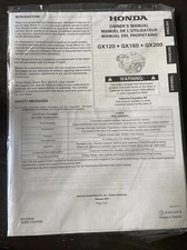 HONDA GX120 GX160 GX200 ENGINE Operation Owner Manual book Operator shop guide