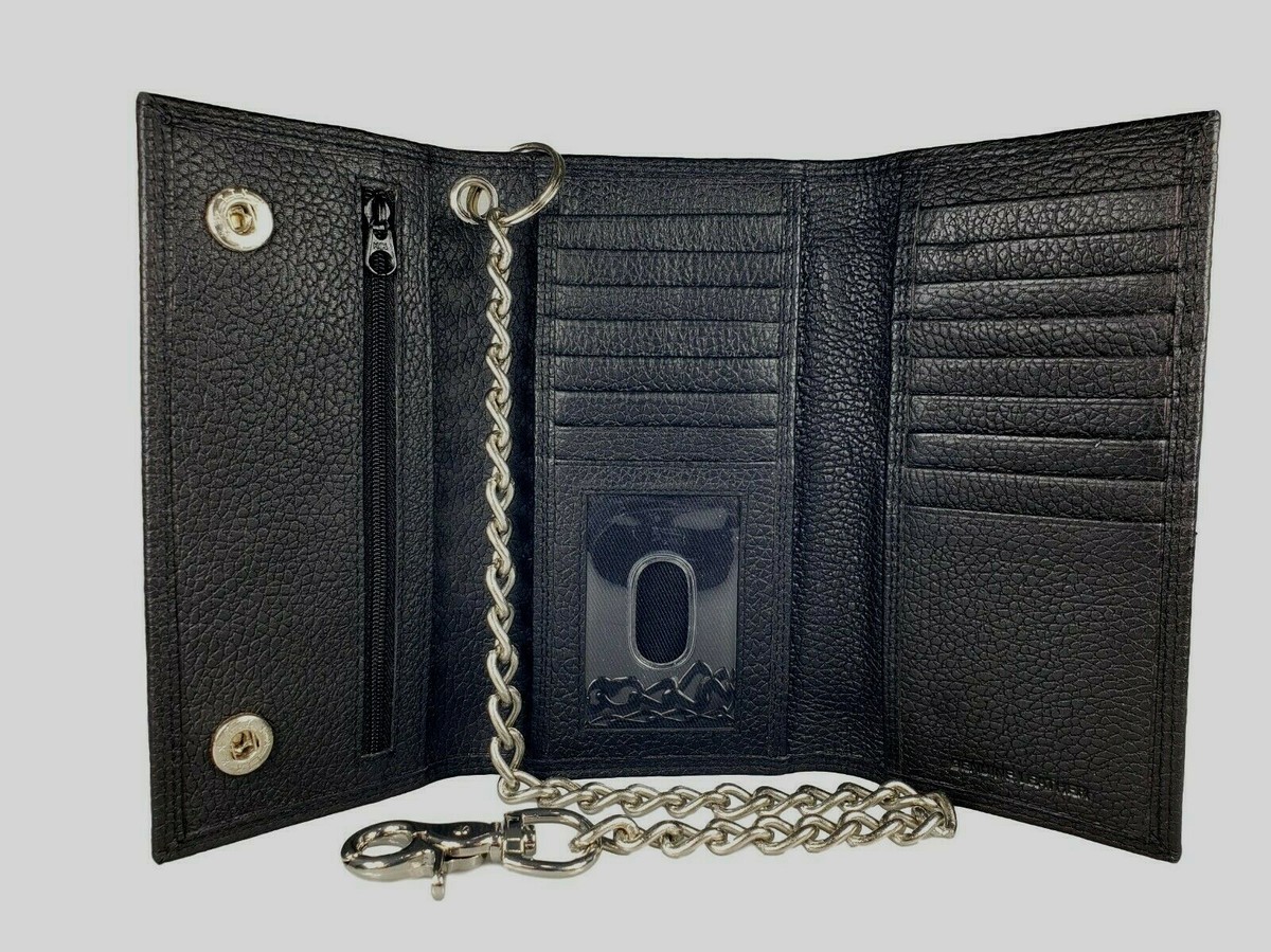 Montauk Leather Club Biker Geldbörse Mit Kette - Leder, Schwarz, RFID-Schutz | Dreifach Gefaltet, 17 Zoll Kette