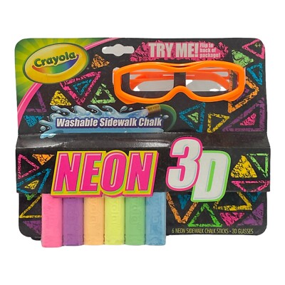 Crayola NEON 3D Sidewalk Chalk w/ 6 Washable Color Sticks & 3D Glasses ages 4+