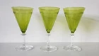 3 Eurydice Pantographed Val Saint Lambert White Green Wine Glasses