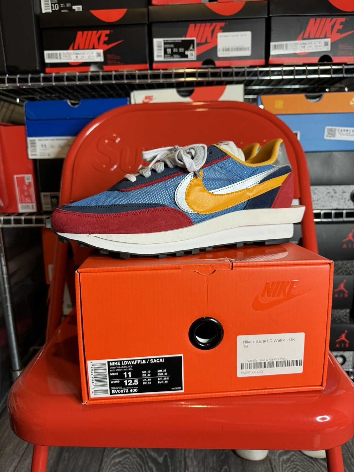 SACAI X NIKE Nike x Sacai LD Waffle Scarpe da Ginnastica Varsity Blu Rosso 2019 UK10 US11 BV0073 400