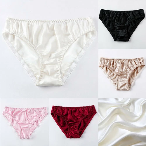 Women Ladies Mid Waist Satin Silk Briefs Glossy Seamless Panties Soft Underwear