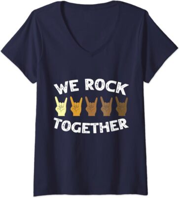 Cool We Rock Together Rocker Hand Ladies' V-Neck Tshirt