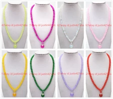 Beautiful 6mm Multicolor Gemstone Round Beads Pendant Necklace 18" Silver Clasp