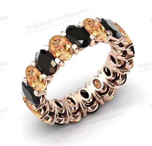 Banda de eternidad de ónix negro relleno de oro de 14 k en anillo de compromiso de plata de ley 925 - Imagen 12 de 109