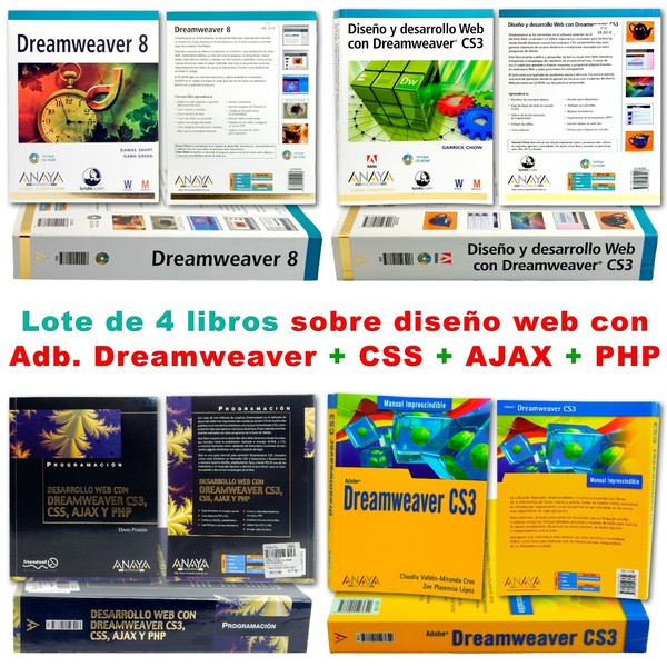 LOTE 4 LIBROS SOBRE DISEÑO WEB CON ADB. DREAMWEAVER + CSS + AJAX + PHP
