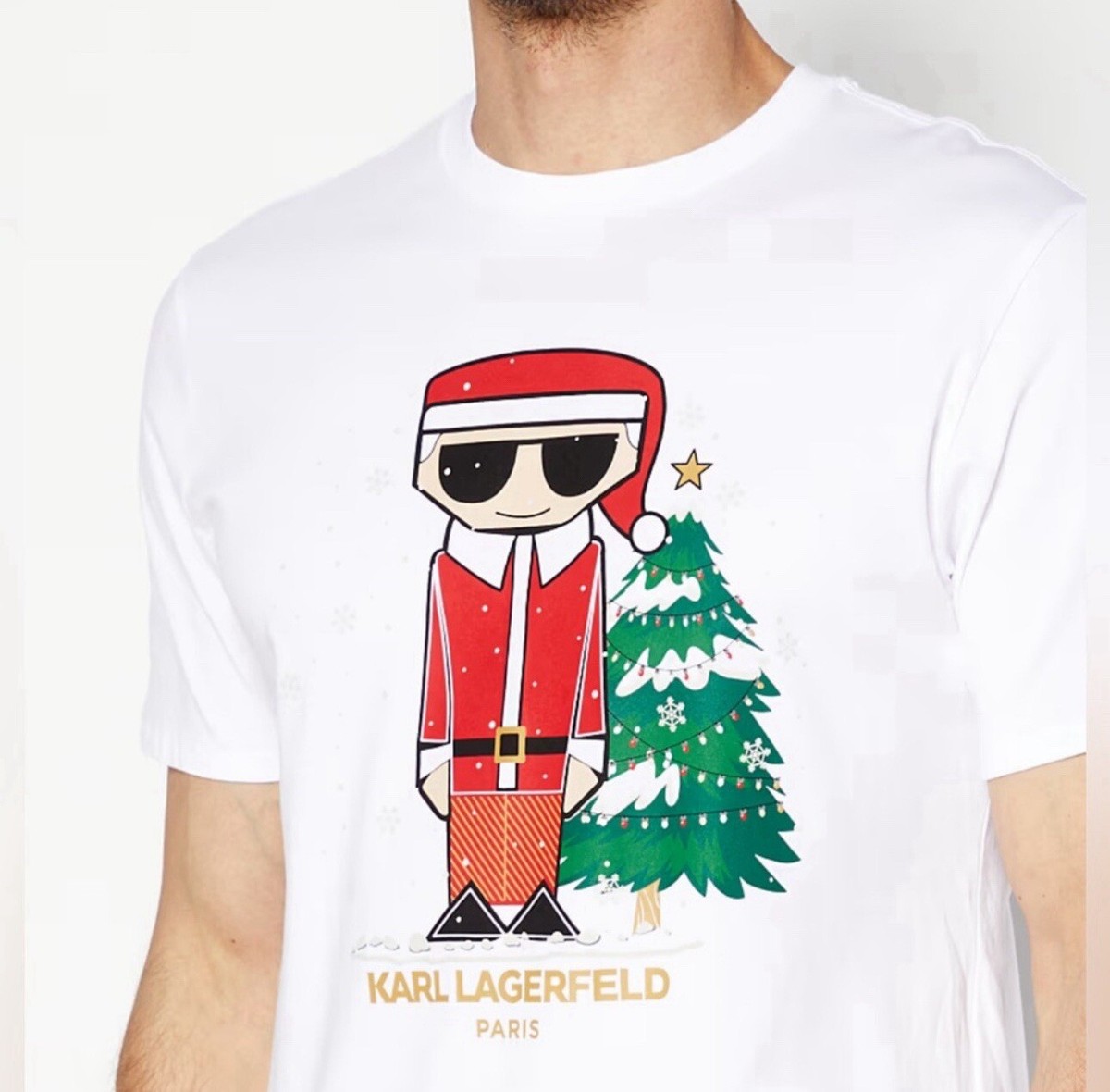 New KARL LARGERFELD Santa Christmas Tree Tee T-Shirt Men's Size