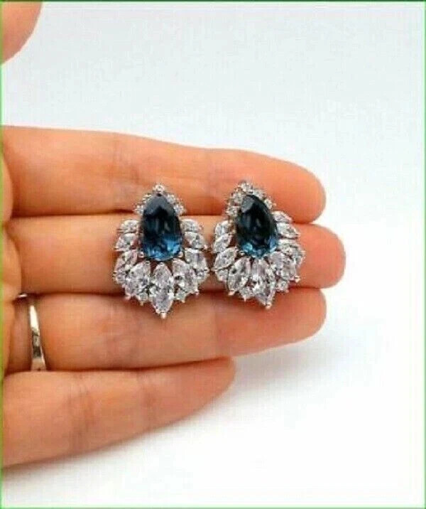 4.20Ct Lab Created Sapphire Diamond Stud Earrings Solid 14K White Gold Finish