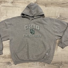 Vintage 90s Russell Athletic Hoodie Gray Ohio University Size XL