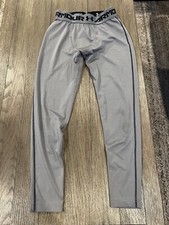 Mens Under Armour Gray Jock Spandex Tights Compression Pants L Large