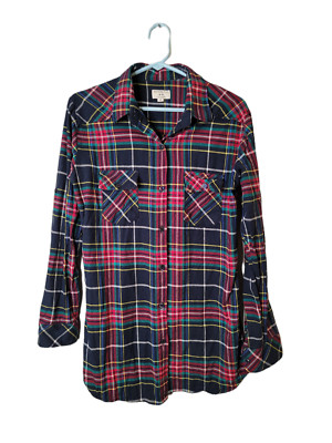 Matchstick Argus Medium Women's Flannel Shirt Button Up Pockets Plaid Top