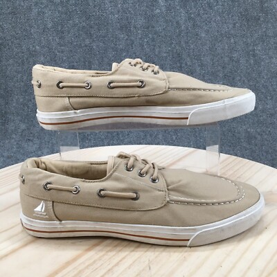 Sail Shoes Mens 11 Ahoy Sneakers Beige Canvas Lace Up Casual Comfort Moc  Toe Low
