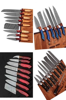 Damascus Knife 4 Sets Lot Handmade Chef Knife set With Leather Bags