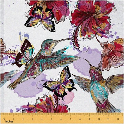 Nature's Tapestry: Vibrant Hummingbird Fabric for Boho Flow