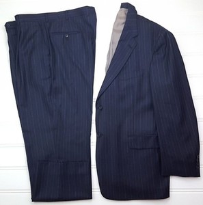 Hart-Schaffner-Marx-Blue-Suit-46R-Pinstriped-Mens-2-Button-Lined-Vents-Wool-Size