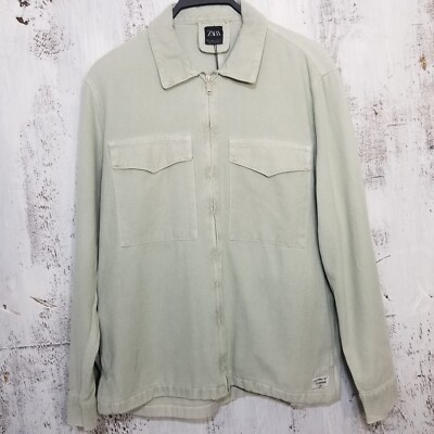 Zara Men's Zippered Jacket Size L 7446 407 green denim