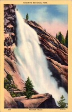 Nevada Falls Yosemite National Park Linen Postcard