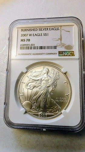 2007-W Burnished American Silver Eagle MS70 NGC, Mintage 621,333