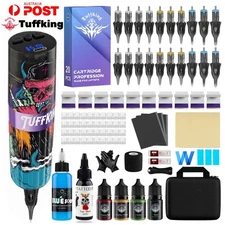 TUFFKING Wireless Tattoo Machine Kit Pen  Battery Rotary Motor Needle Color Inks