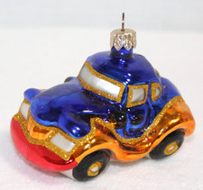 Figural Glass Blue  Gold Car Christmas Ornament