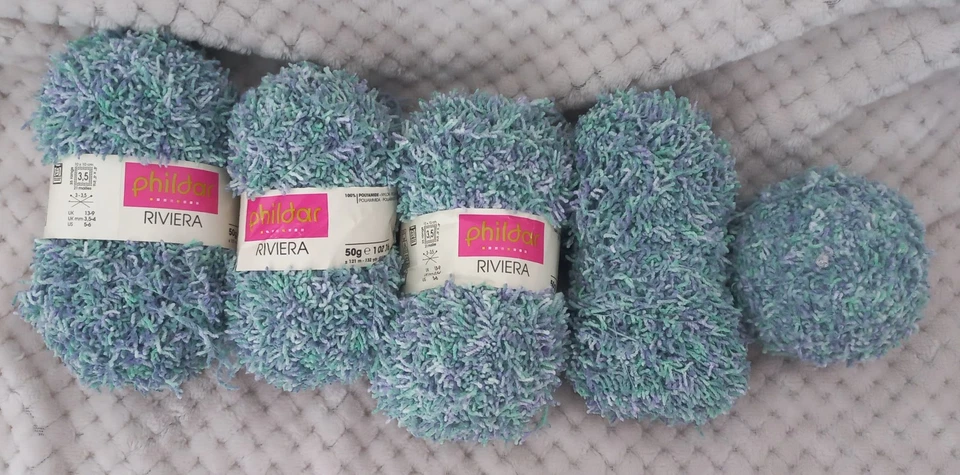 LOT 5 DE PELOTES DE LAINE PHILDAR RIVIERA BLEU VERT - Photo 1/3