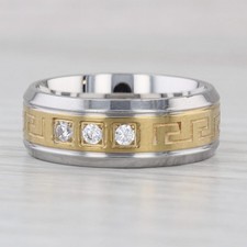 Cubic Zirconia Greek Key Ring Sterling Silver Size 9-9.25 Band Men's Wedding