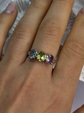 925 Sterling Silver Topaz Peridot Amethyst Ring Size 8.5