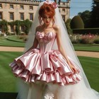 Pink Strapless Short Wedding Dress Corset Ballet Bow Puffy Skirt Sweet Gown Hot