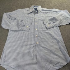 Paul Fredrick Dress Shirt Mens 15.5 34 Blue Check Button Down Office Work Casual