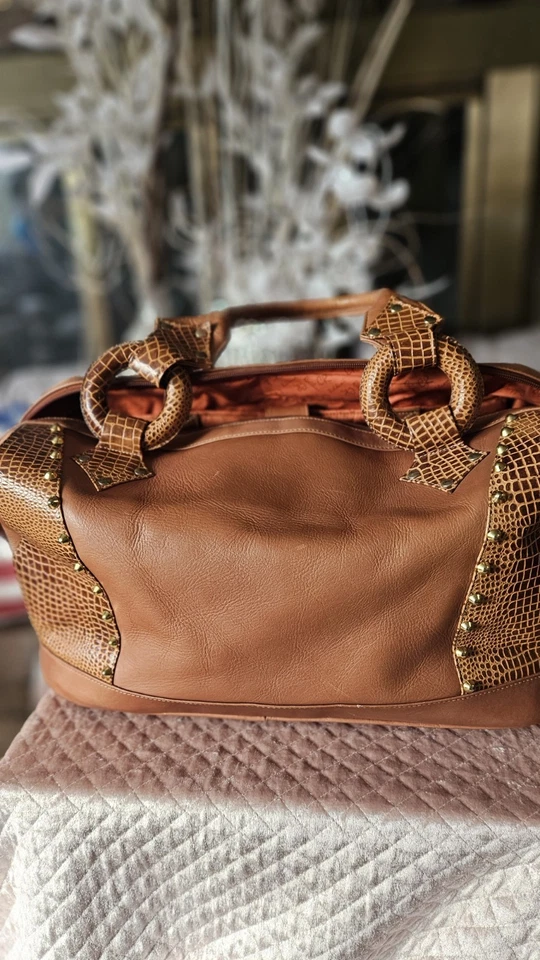 Bolso de lona de cuero para pasar la noche de fin de semana Foto 3 de 4