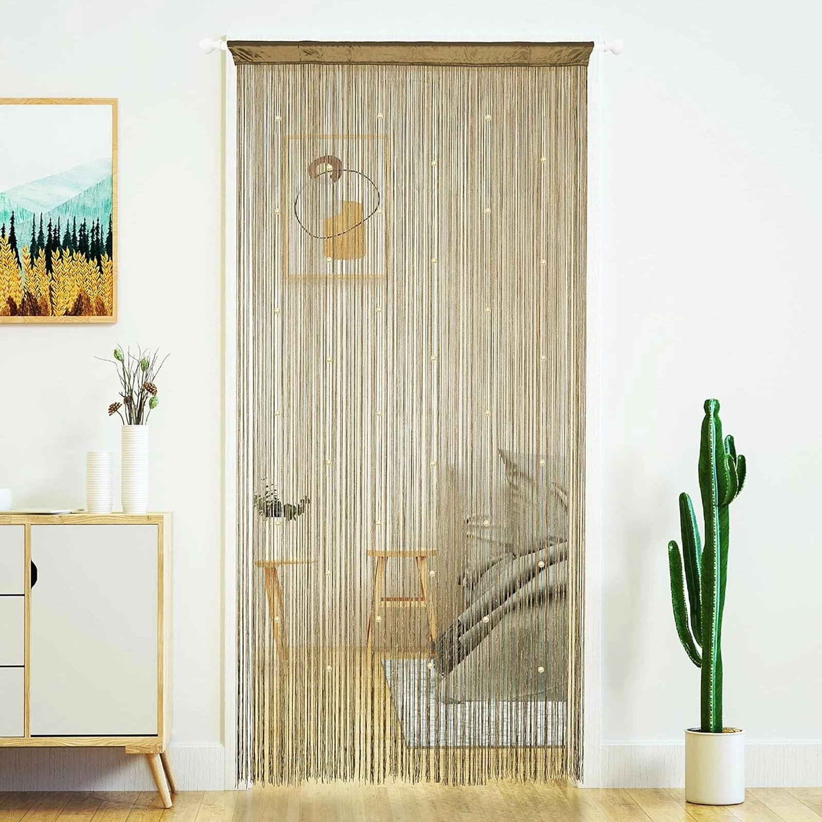 Macrame Beads Decorative Door Wire Curtain 100 x 200 cm Champagne