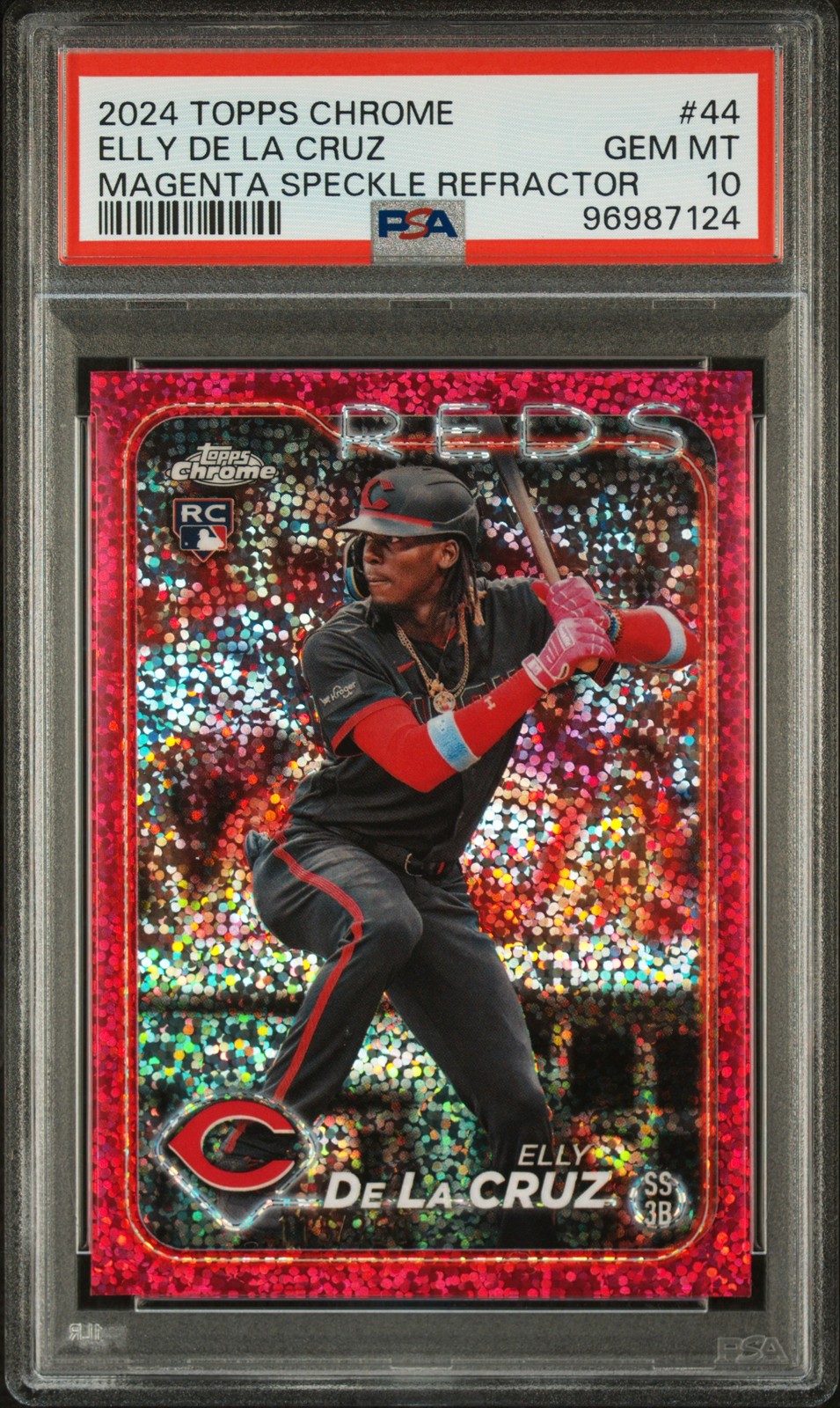 2024 TOPPS CHROME MAGENTA SPECKLE REFRACTOR #44 ELLY DE LA CRUZ RC /350 PSA 10