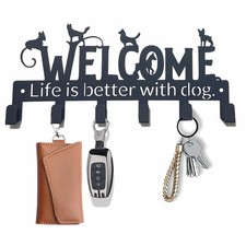 Key Holder Wall Mount with 6 Hooks, Welcome Dogs Key Rack Organizer for Entry...