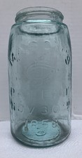 Antique Mason’s Patent Nov 30th 1858 CFJ Co. Logo Aqua Blue Glass Quart Jar