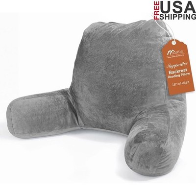 Premium Reading Pillow Backrest W/ Arms Velvet Cover Portable Supportive Comfort