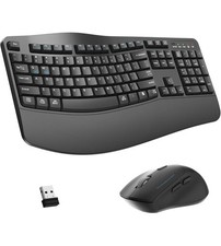 Wireless Keyboard and Mouse Combo,2.4G Full Size Wave Keys Ergonomic Keyboard