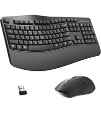 Wireless Keyboard and Mouse Combo,2.4G Full Size Wave Keys Ergonomic Keyboard