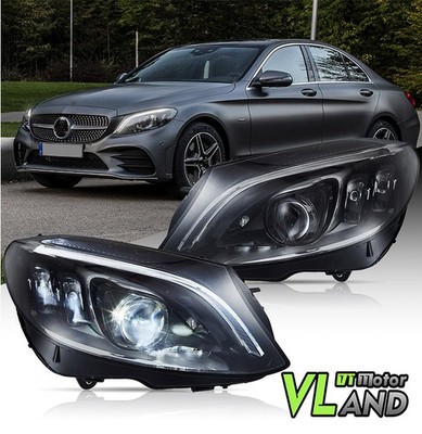 VLAND Full LED Headlights For 2015-21 Mercedes Benz C-Class W205 Blue Animation